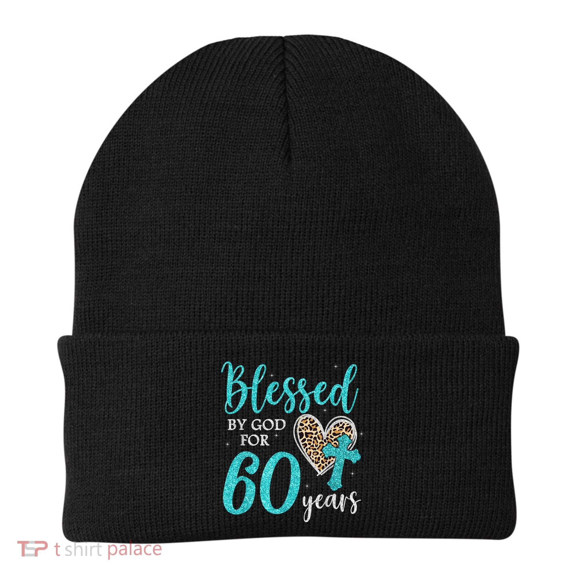 Blessed By God For 60 Years Happy 60th Bday Leopard Heart Beanie