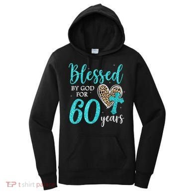 Blessed By God For 60 Years Happy 60th Bday Leopard Heart Women's Hoodie
