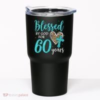 Blessed By God For 60 Years Happy 60th Bday Leopard Heart Tumbler thumb 0