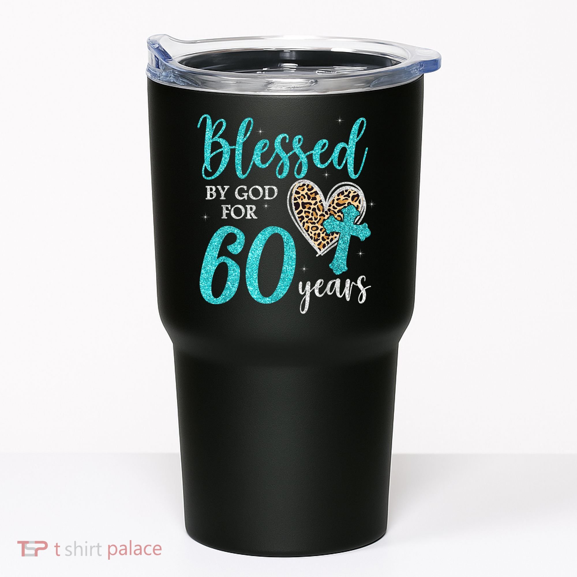 Blessed By God For 60 Years Happy 60th Bday Leopard Heart Tumbler