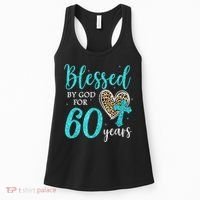 Blessed By God For 60 Years Happy 60th Bday Leopard Heart Women's Tank Top thumb 0