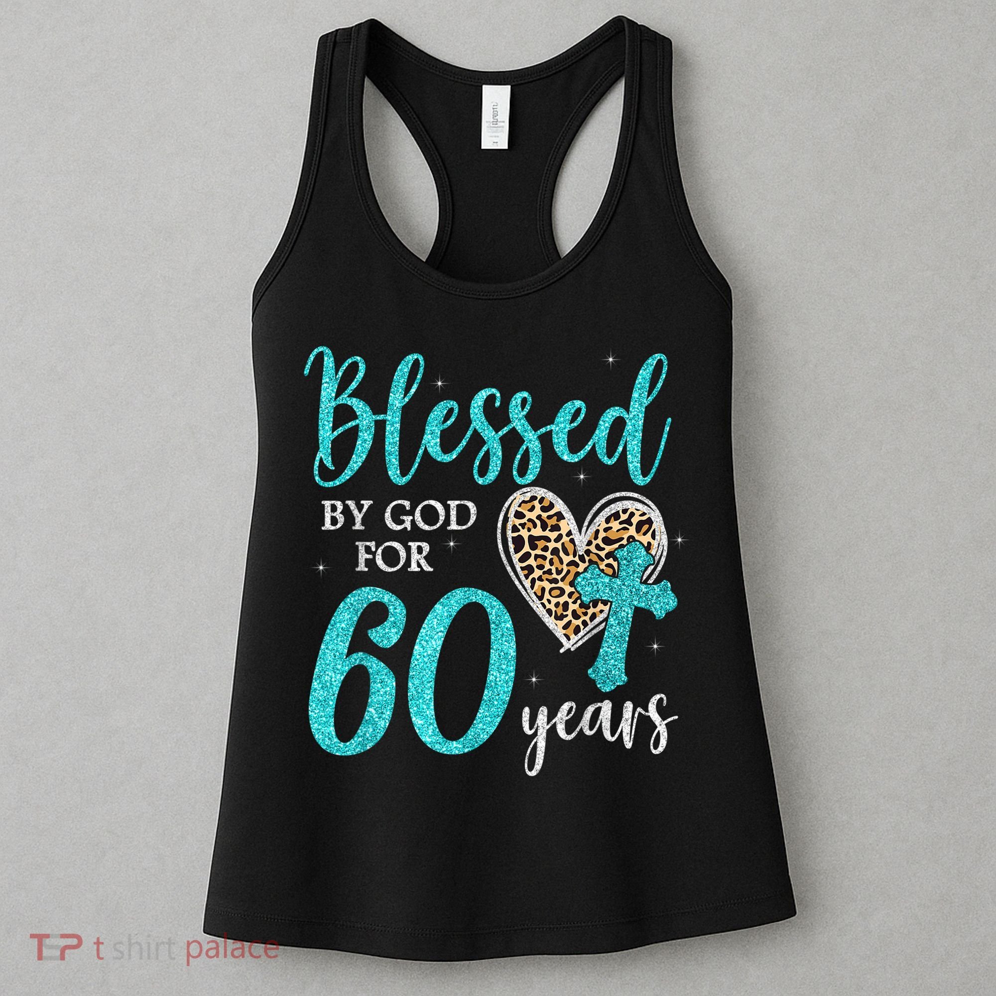 Blessed By God For 60 Years Happy 60th Bday Leopard Heart Women's Tank Top