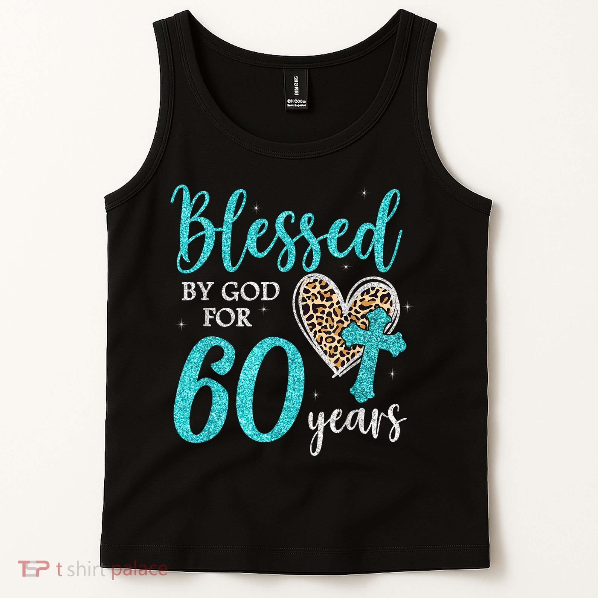 Blessed By God For 60 Years Happy 60th Bday Leopard Heart Tank Top