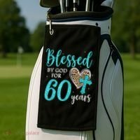 Blessed By God For 60 Years Happy 60th Bday Leopard Heart Golf Towel thumb 2