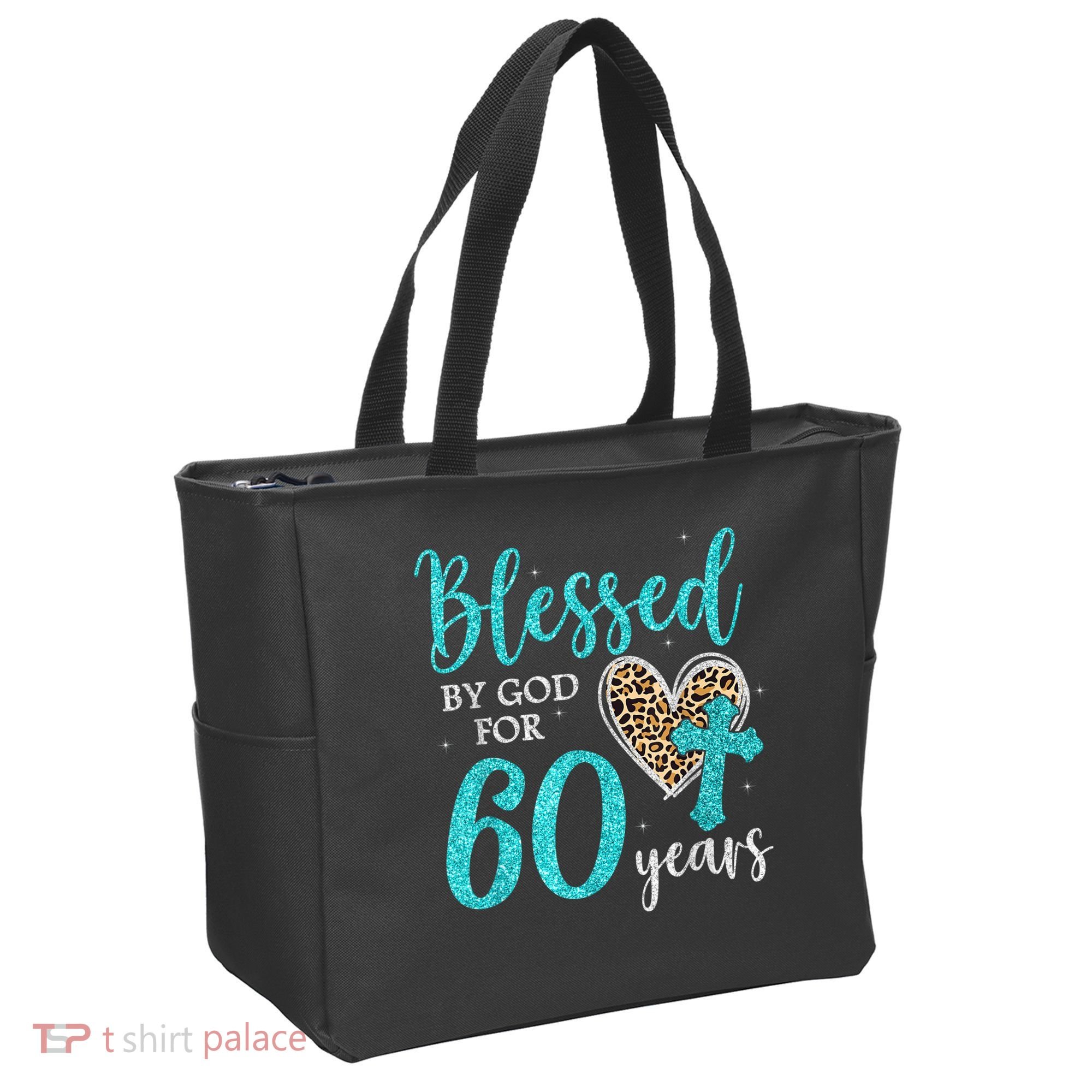 Blessed By God For 60 Years Happy 60th Bday Leopard Heart Tote Bag