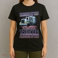 Blessed by God Spoiled by my Trucker Funny Trucker Wife T-Shirt thumb 4
