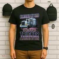 Blessed by God Spoiled by my Trucker Funny Trucker Wife T-Shirt thumb 6