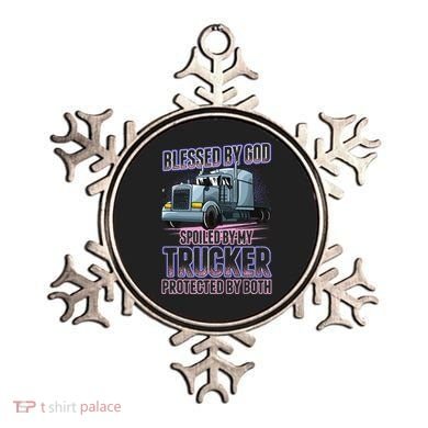 Blessed by God Spoiled by my Trucker Funny Trucker Wife Ornament