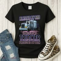 Blessed by God Spoiled by my Trucker Funny Trucker Wife Women's T-Shirt thumb 3