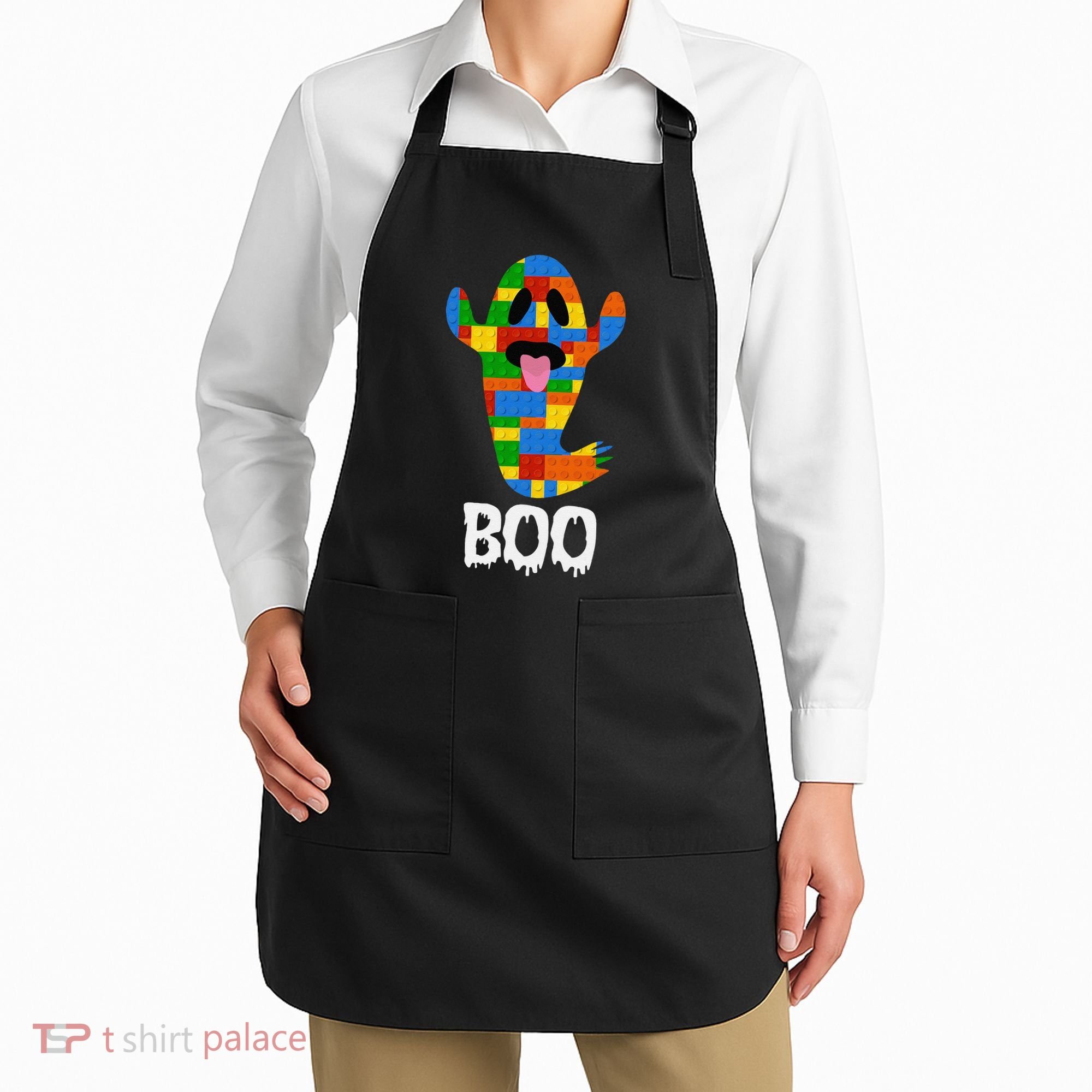 Building Blocks Ghost Boo Master Builder Halloween Apron