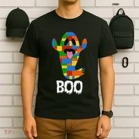 Building Blocks Ghost Boo Master Builder Halloween T-Shirt thumb 6