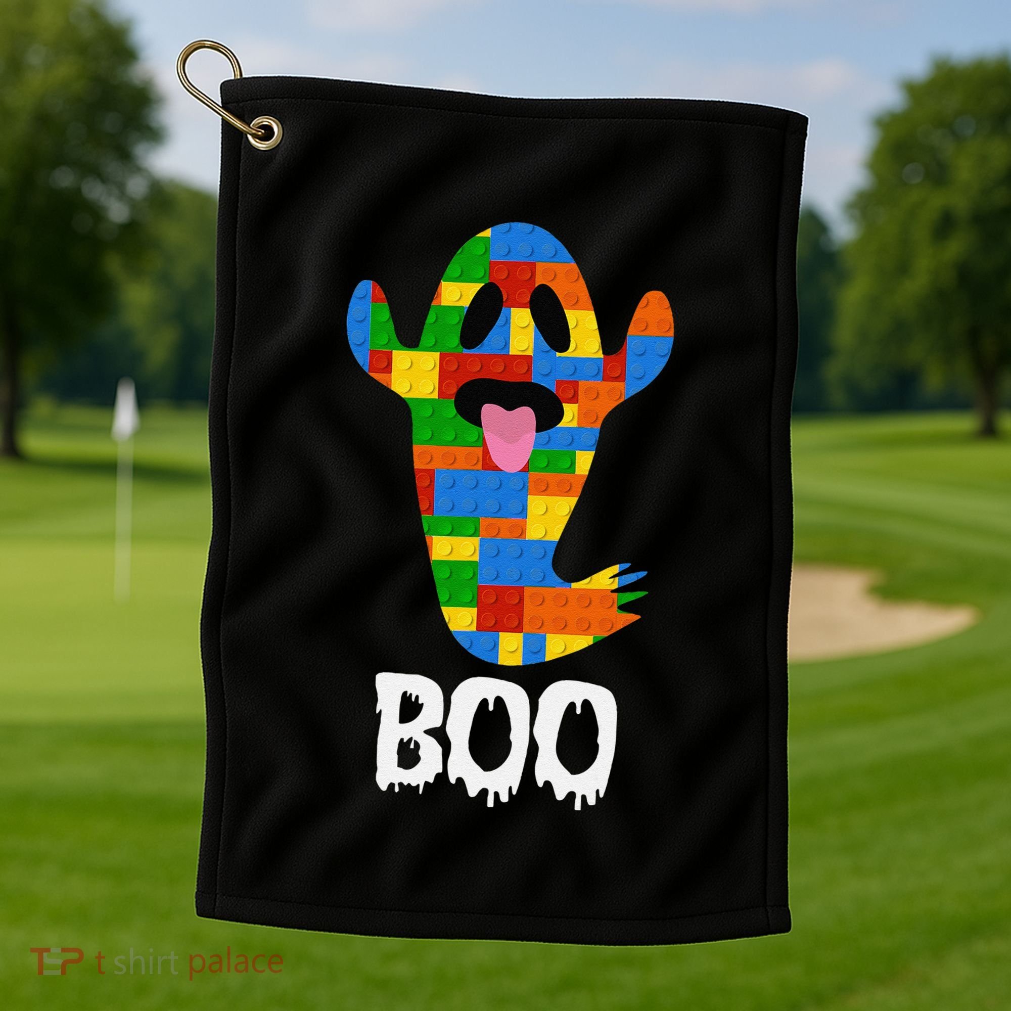 Building Blocks Ghost Boo Master Builder Halloween Golf Towel