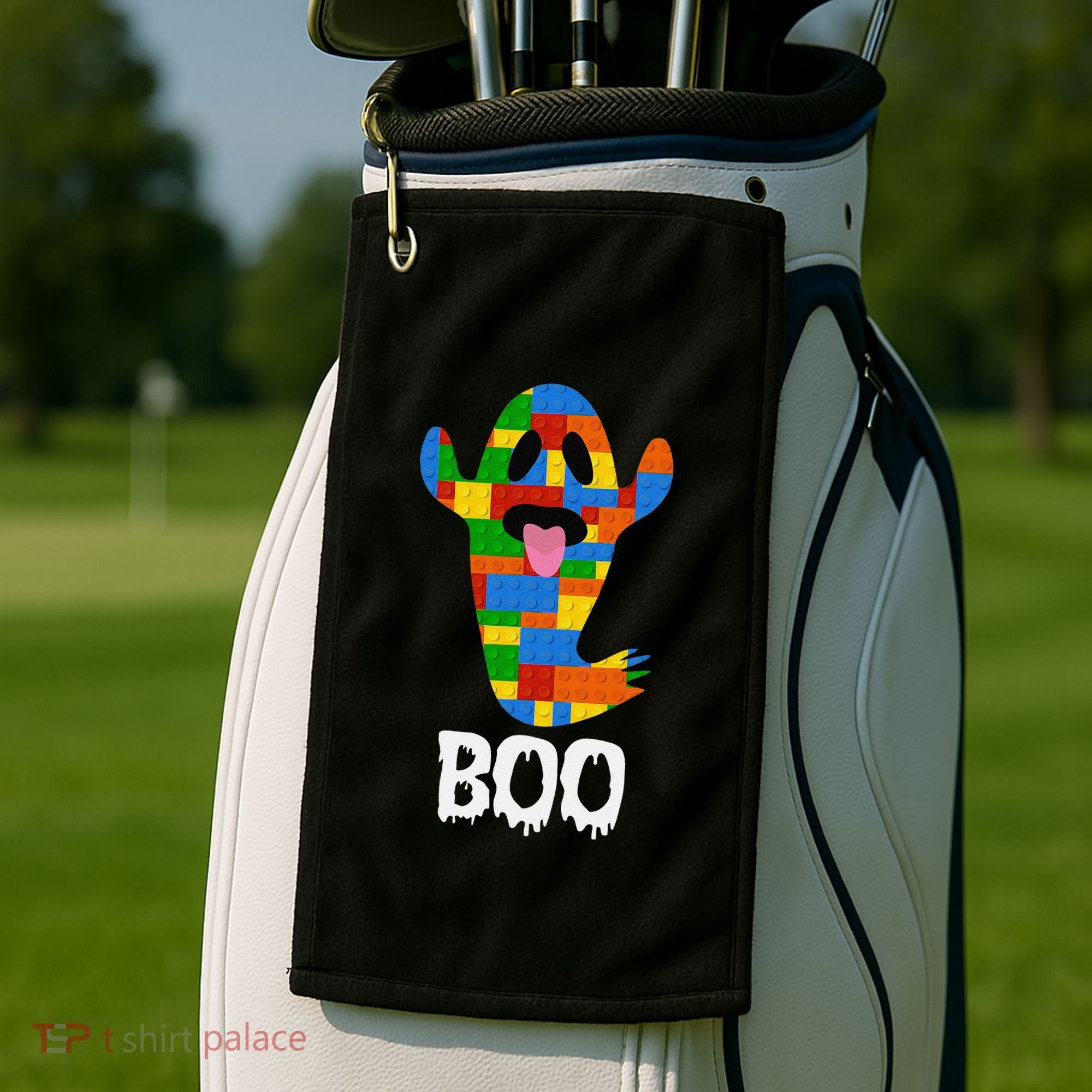 Building Blocks Ghost Boo Master Builder Halloween Golf Towel