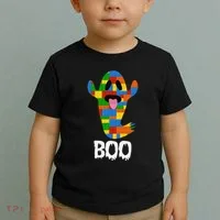 Building Blocks Ghost Boo Master Builder Halloween Toddler T-Shirt thumb 2