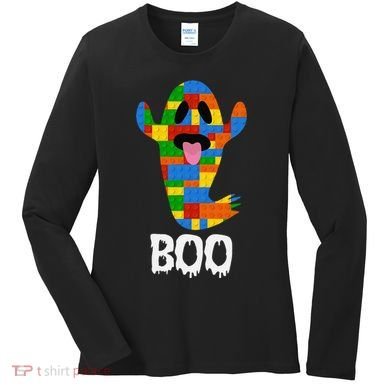 Building Blocks Ghost Boo Master Builder Halloween Women's Long Sleeve Shirt