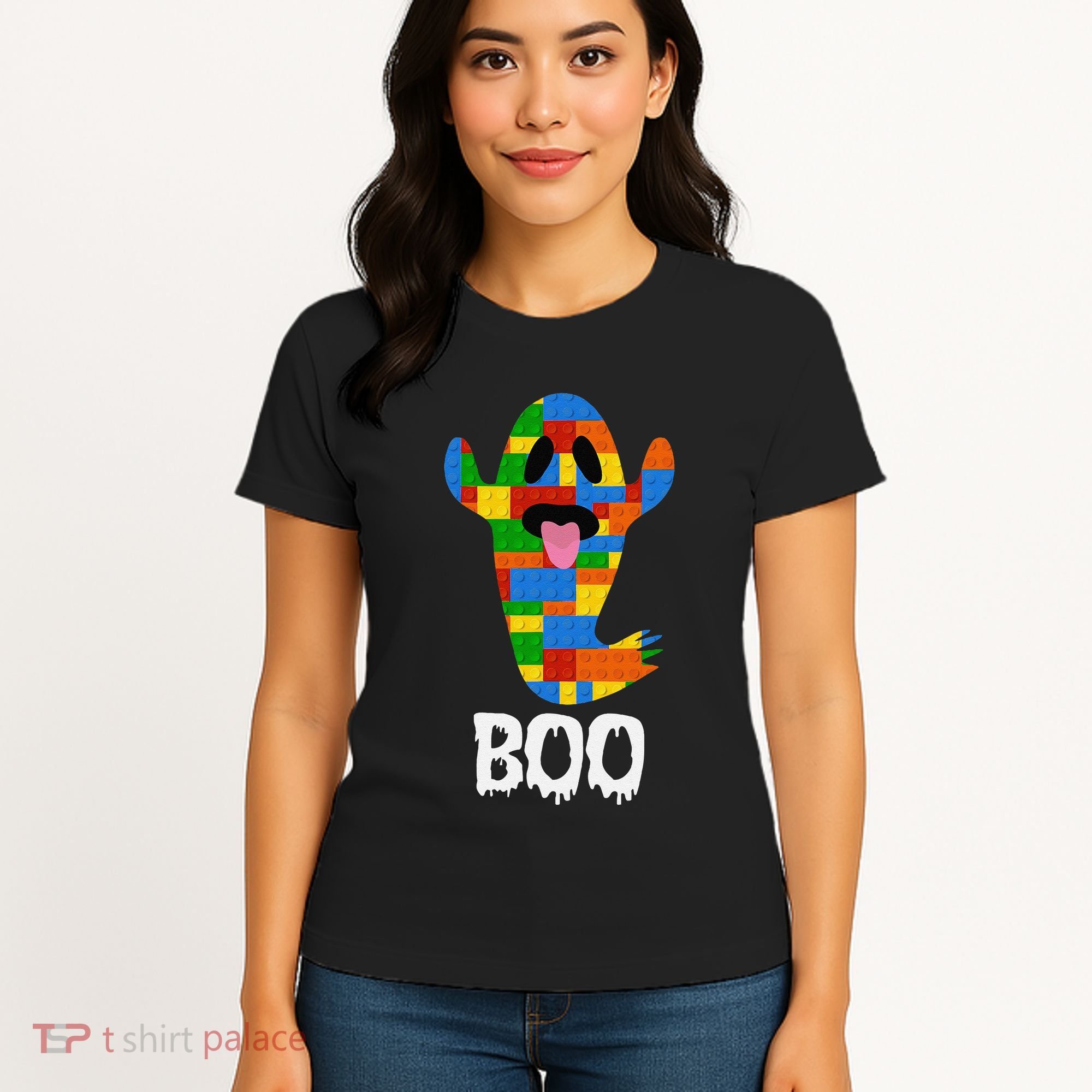 Building Blocks Ghost Boo Master Builder Halloween Women's T-Shirt