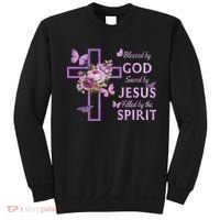 Blessed By God Saved By Jesus Purple Floral Cross Christian Sweatshirt thumb 0
