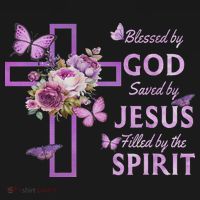 Blessed By God Saved By Jesus Purple Floral Cross Christian T-Shirt thumb 7