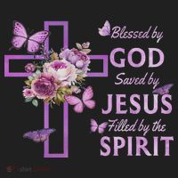 Blessed By God Saved By Jesus Purple Floral Cross Christian Beanie thumb 2