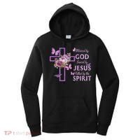 Blessed By God Saved By Jesus Purple Floral Cross Christian Women's Hoodie thumb 0