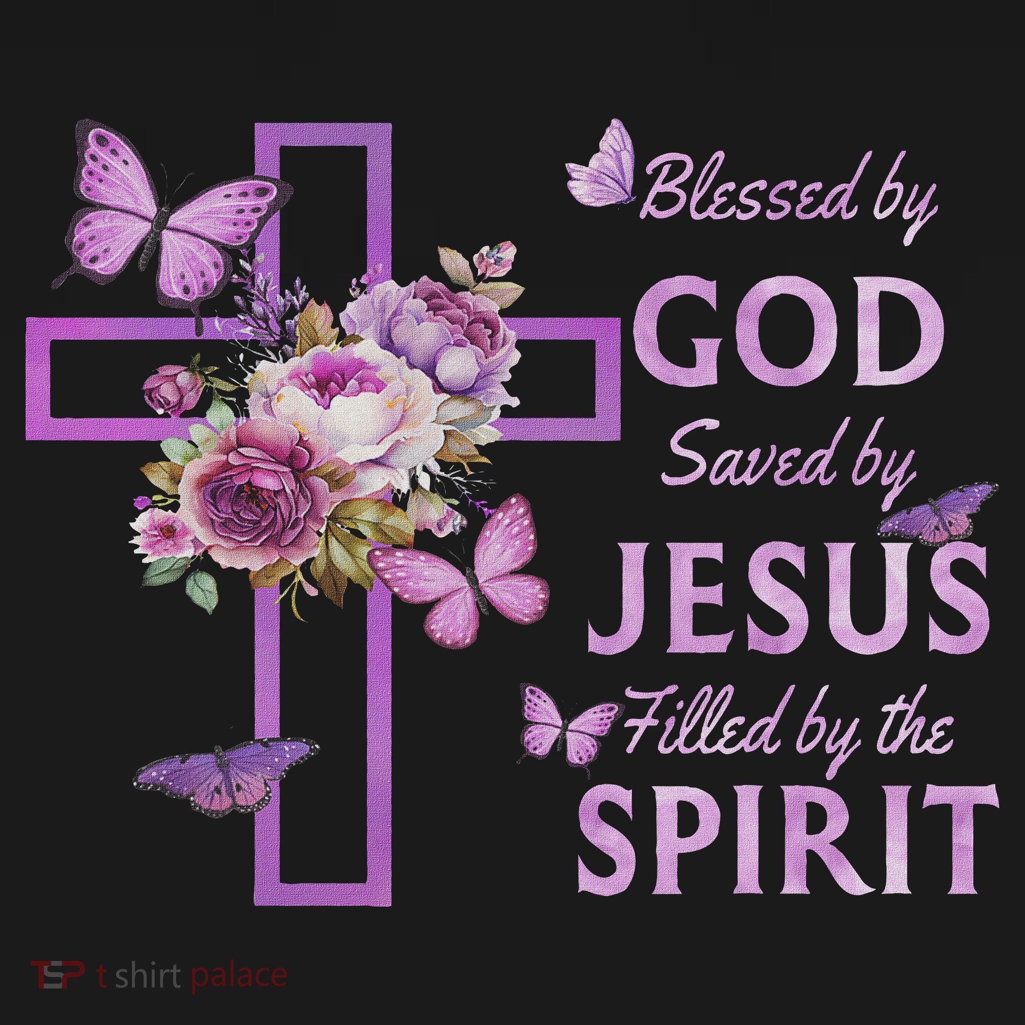 Blessed By God Saved By Jesus Purple Floral Cross Christian Women's Hoodie