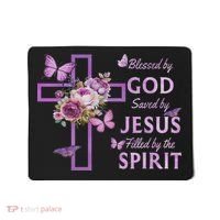 Blessed By God Saved By Jesus Purple Floral Cross Christian Mousepad thumb 0