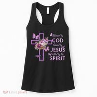 Blessed By God Saved By Jesus Purple Floral Cross Christian Women's Tank Top thumb 0