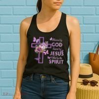 Blessed By God Saved By Jesus Purple Floral Cross Christian Women's Tank Top thumb 2