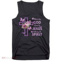 Blessed By God Saved By Jesus Purple Floral Cross Christian Tank Top thumb 0