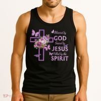 Blessed By God Saved By Jesus Purple Floral Cross Christian Tank Top thumb 3