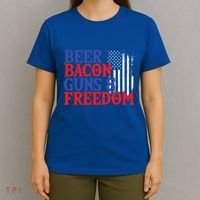 Beer Bacon Gun Freedom American Flag Usa Country Gift T-Shirt thumb 4