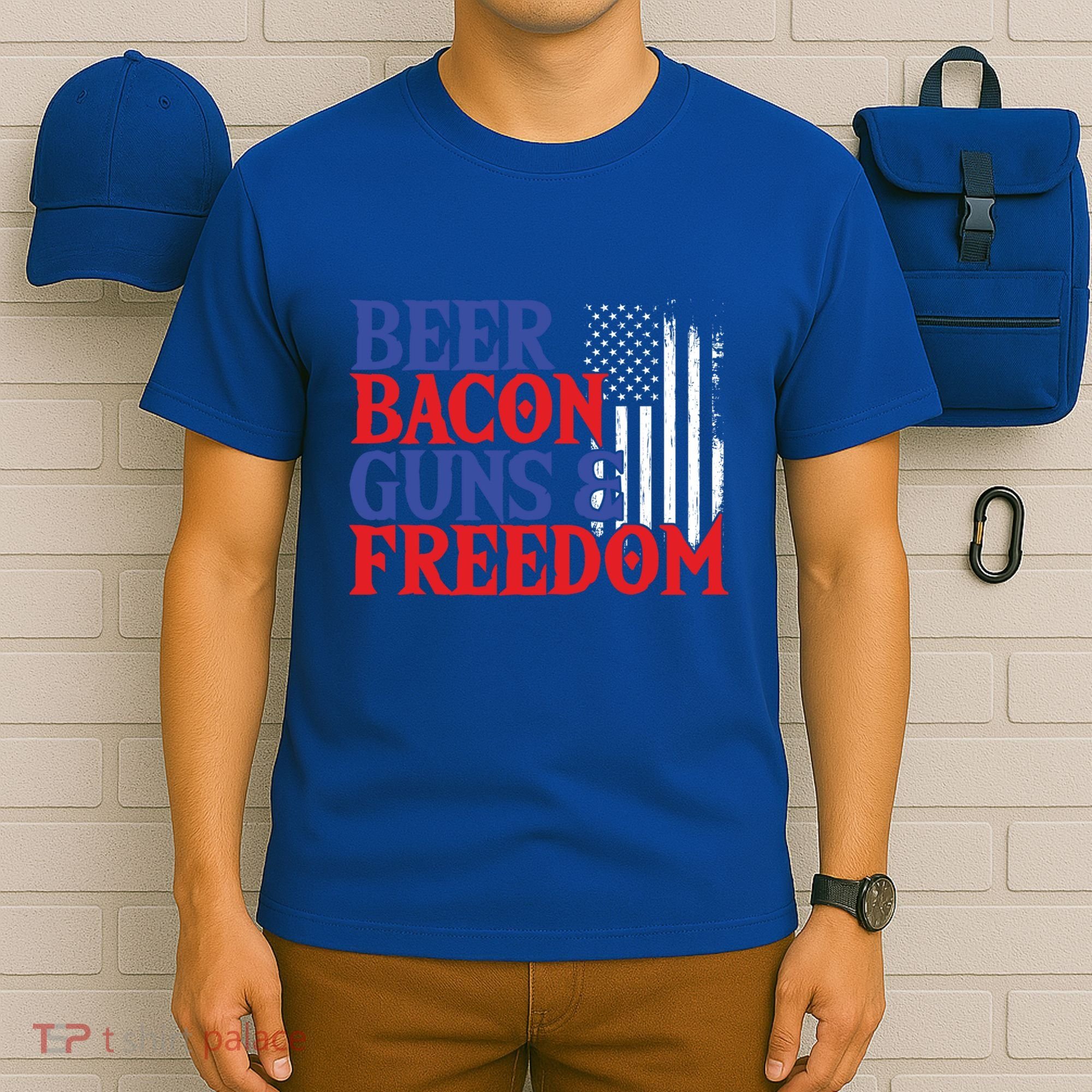 Beer Bacon Gun Freedom American Flag Usa Country Gift T-Shirt