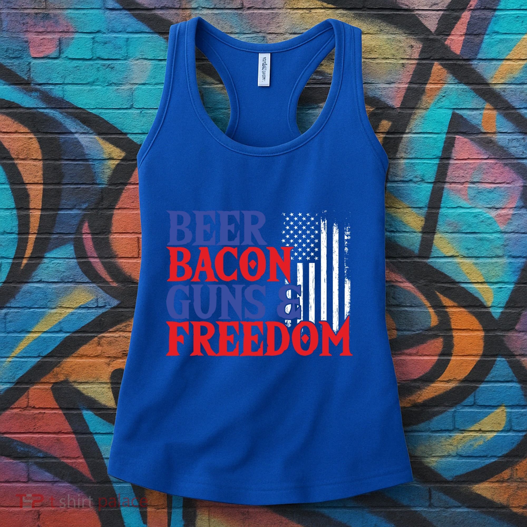 Beer Bacon Gun Freedom American Flag Usa Country Gift Women's Tank Top