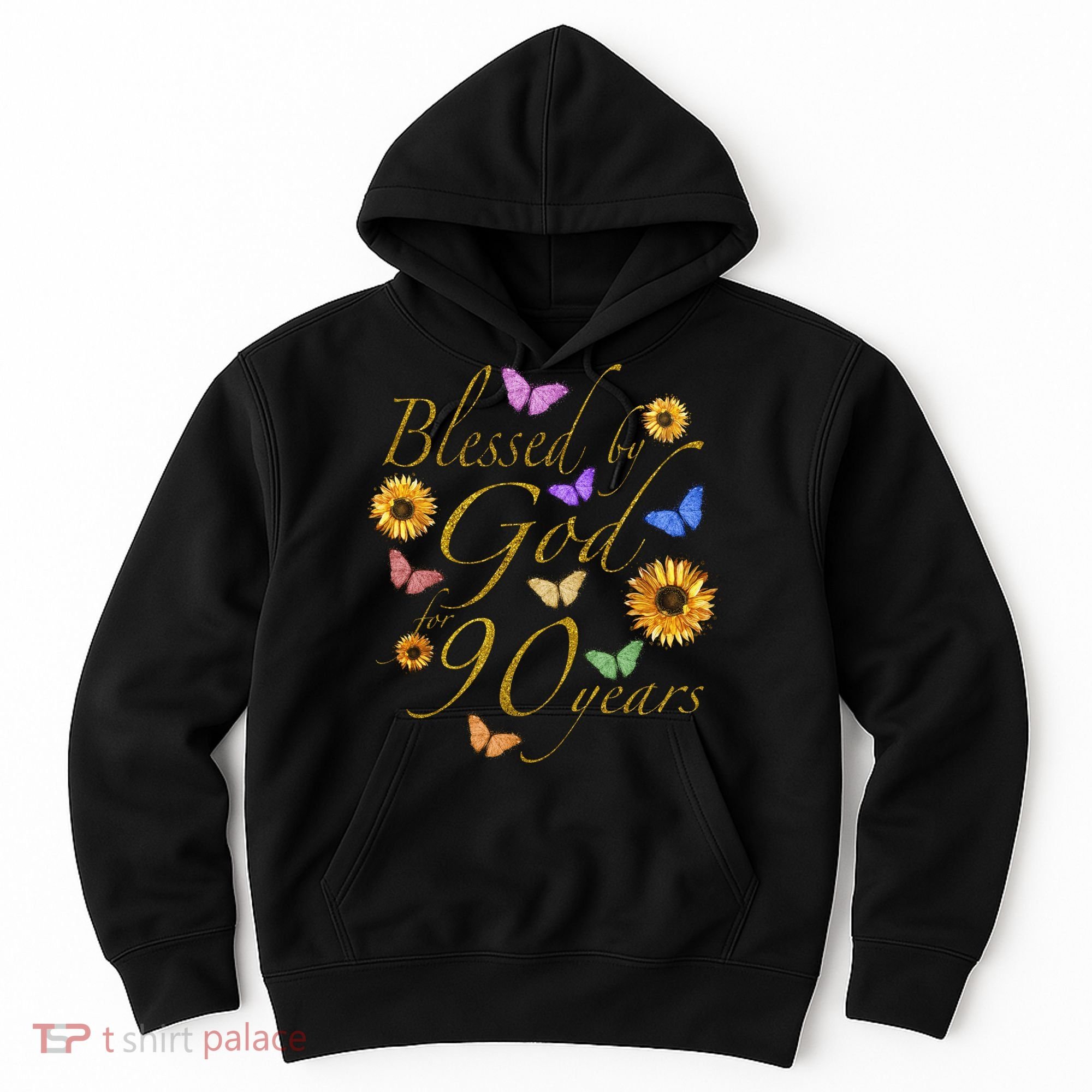 Blessed By God For 90 Year Butterfly Sunflower 90th Birthday Hoodie
