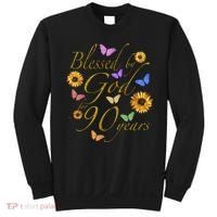 Blessed By God For 90 Year Butterfly Sunflower 90th Birthday Sweatshirt thumb 0