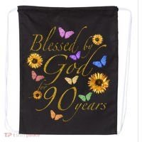 Blessed By God For 90 Year Butterfly Sunflower 90th Birthday Drawstring Bag thumb 0