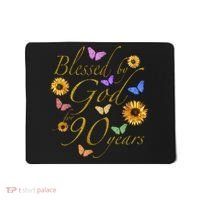 Blessed By God For 90 Year Butterfly Sunflower 90th Birthday Mousepad thumb 0