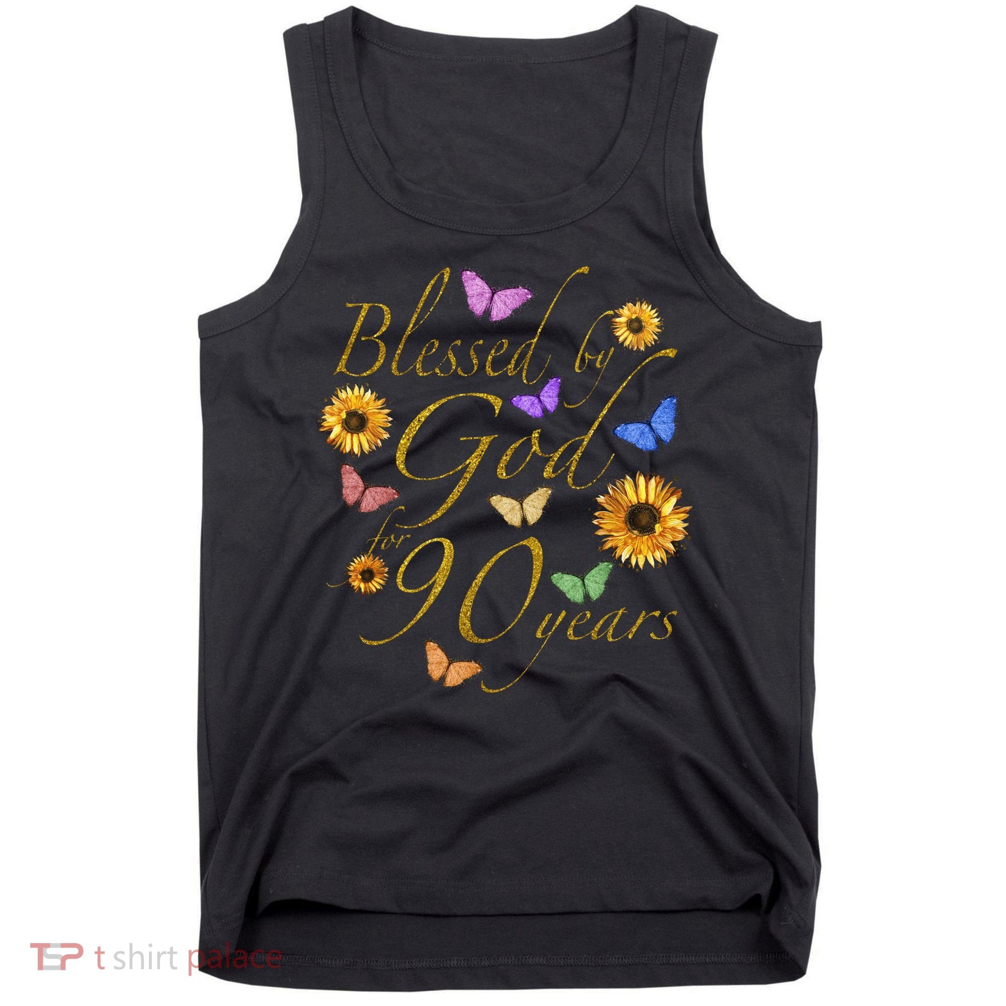 Blessed By God For 90 Year Butterfly Sunflower 90th Birthday Tank Top