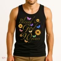 Blessed By God For 90 Year Butterfly Sunflower 90th Birthday Tank Top thumb 3
