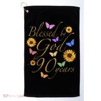 Blessed By God For 90 Year Butterfly Sunflower 90th Birthday Golf Towel thumb 0