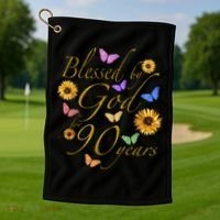 Blessed By God For 90 Year Butterfly Sunflower 90th Birthday Golf Towel thumb 1