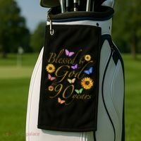 Blessed By God For 90 Year Butterfly Sunflower 90th Birthday Golf Towel thumb 2