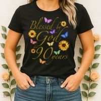 Blessed By God For 90 Year Butterfly Sunflower 90th Birthday Women's T-Shirt thumb 2