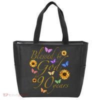 Blessed By God For 90 Year Butterfly Sunflower 90th Birthday Tote Bag thumb 0