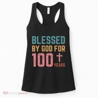 Blessed By God For 100 Years Old Religious Women's Tank Top thumb 0