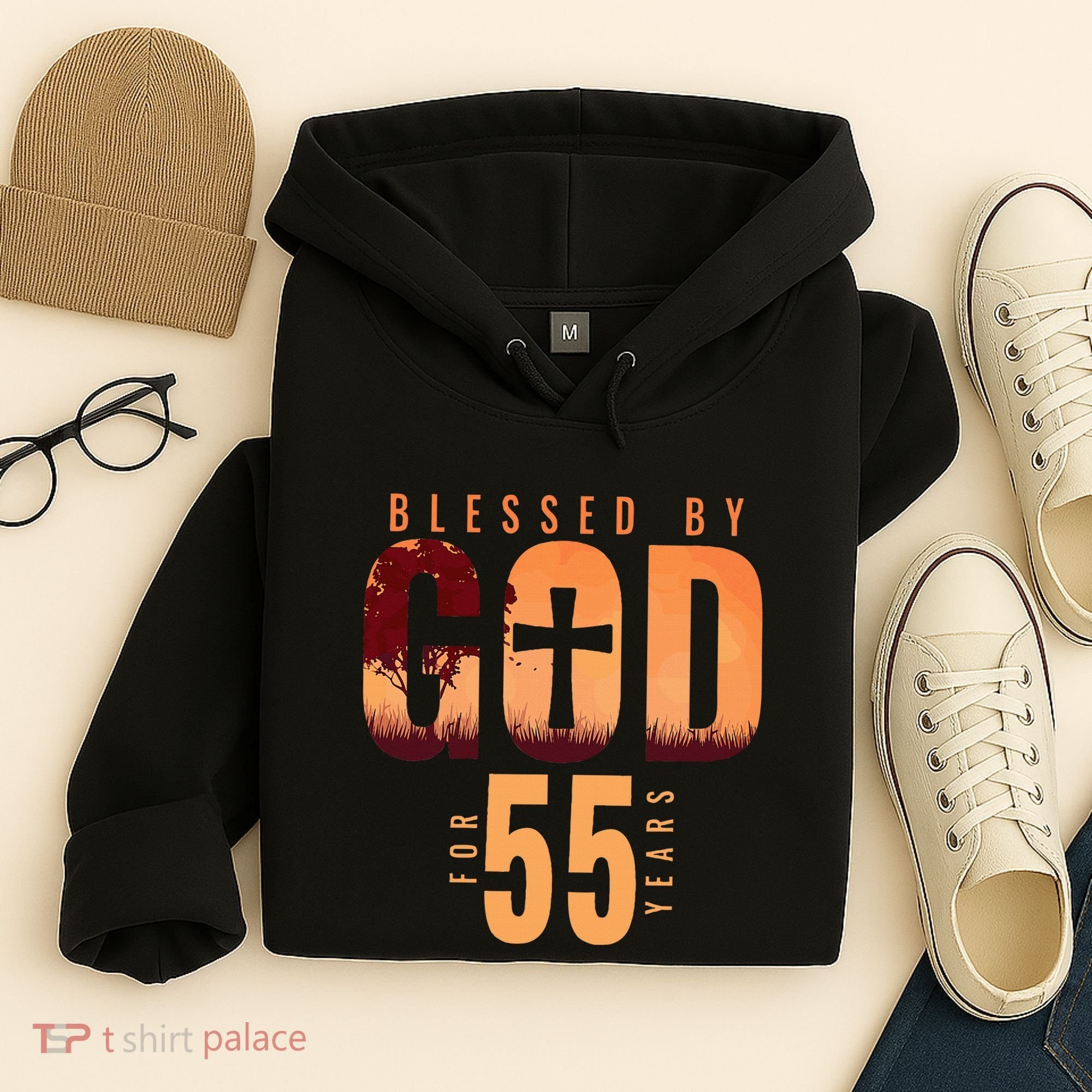 Blessed By God For 55 Years 55th Birthday Religious Theme Hoodie