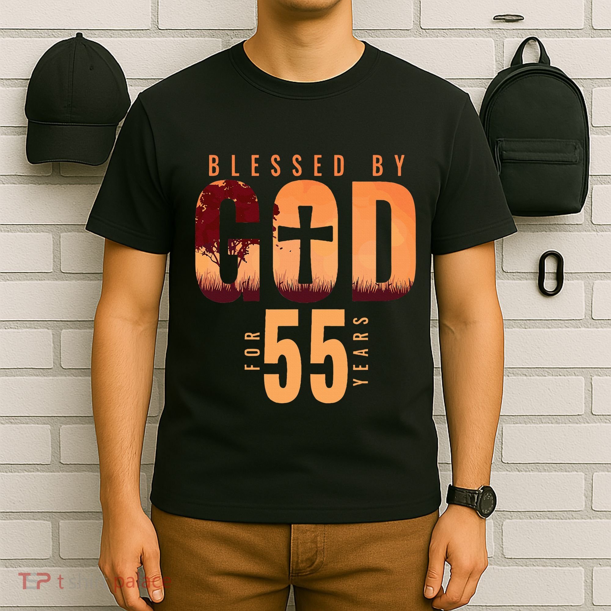 Blessed By God For 55 Years 55th Birthday Religious Theme T-Shirt