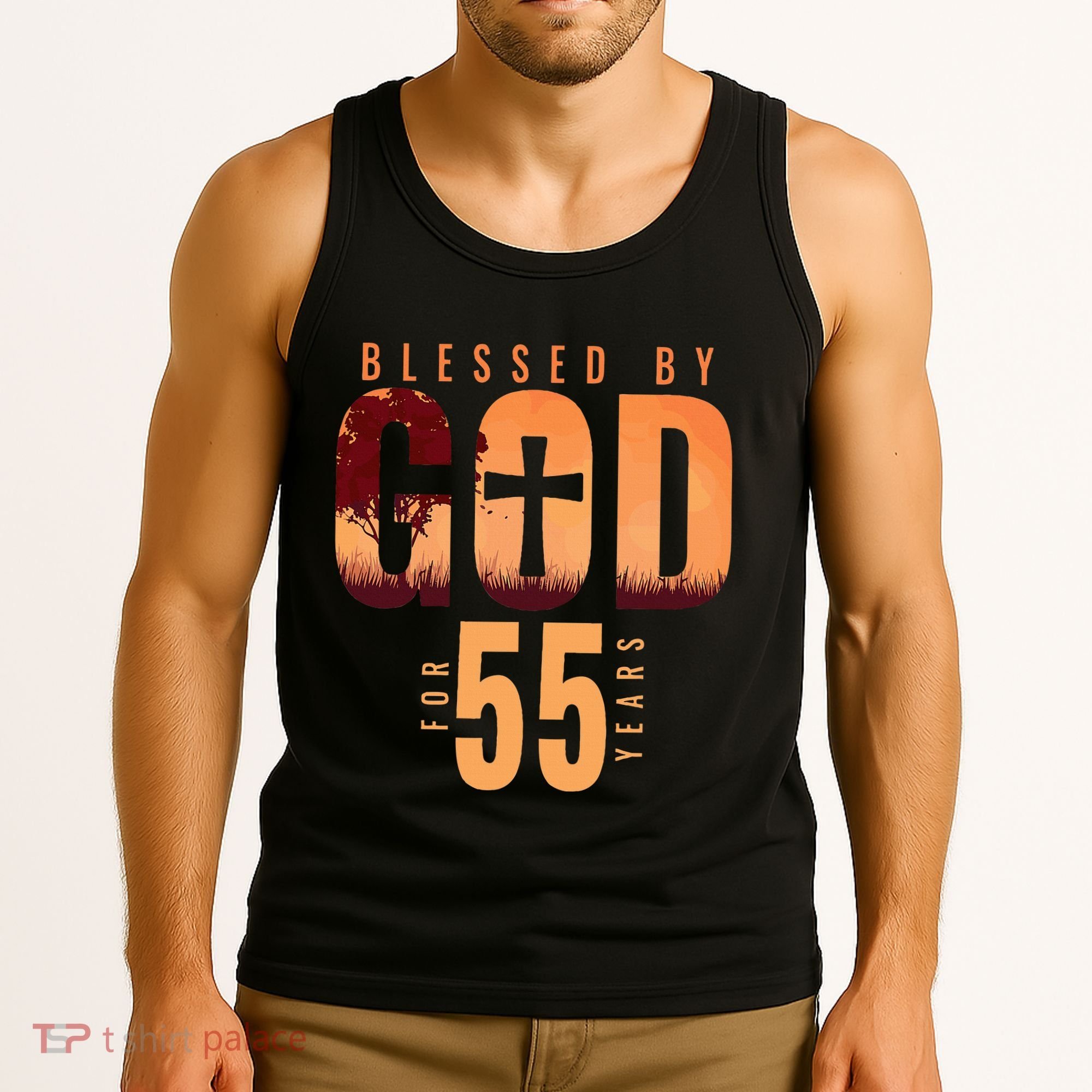Blessed By God For 55 Years 55th Birthday Religious Theme Tank Top