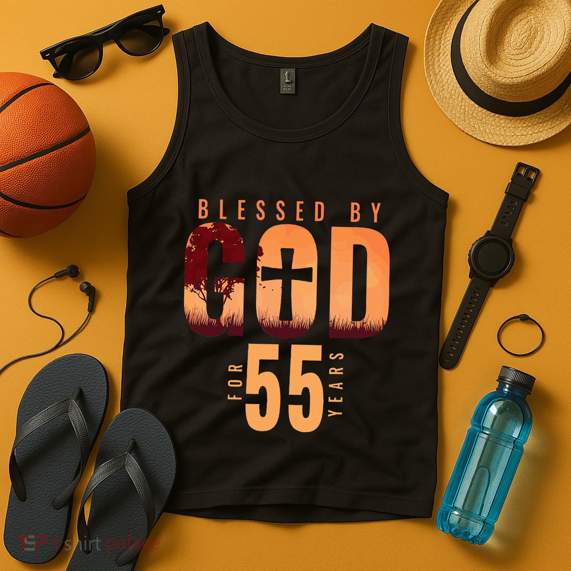 Blessed By God For 55 Years 55th Birthday Religious Theme Tank Top