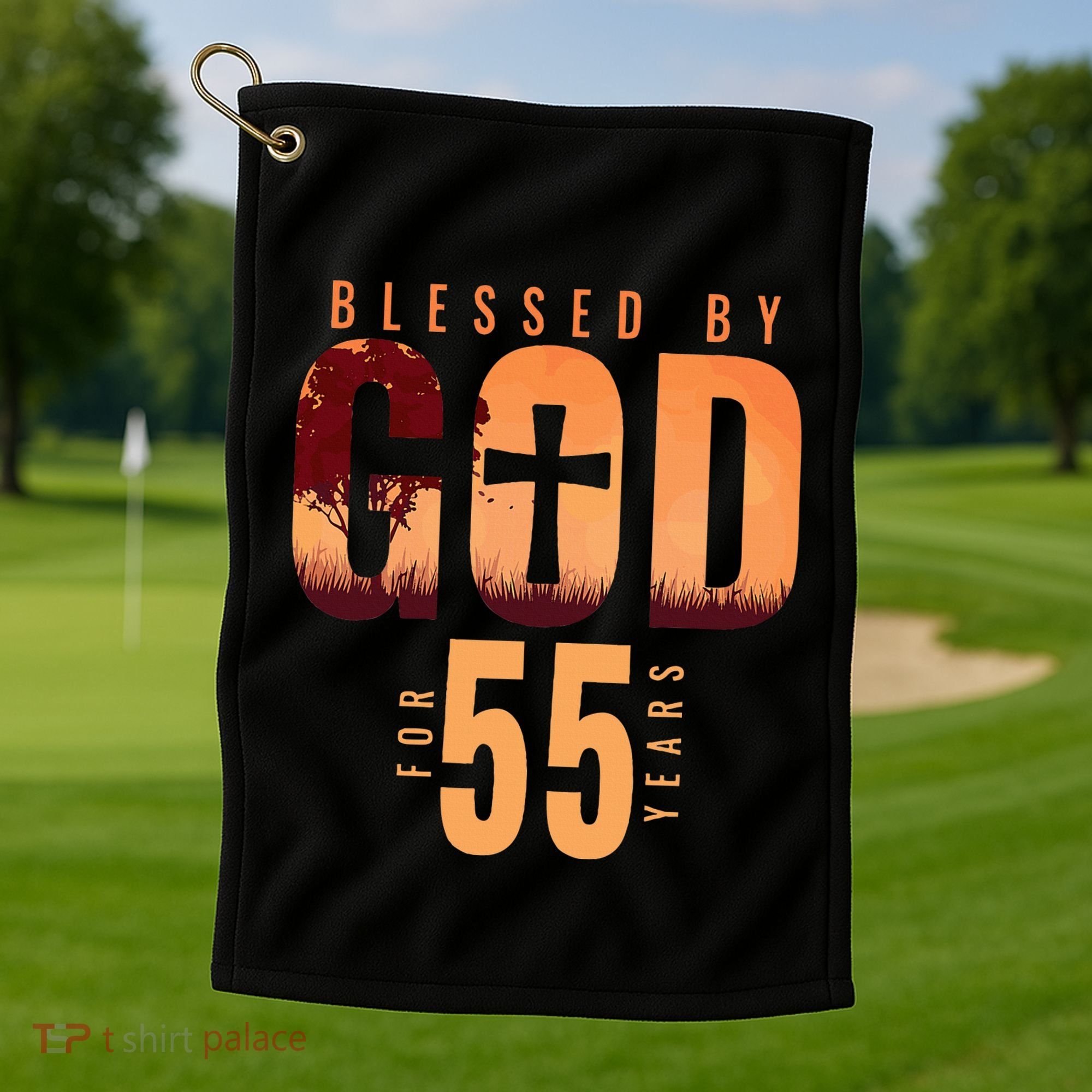 Blessed By God For 55 Years 55th Birthday Religious Theme Golf Towel